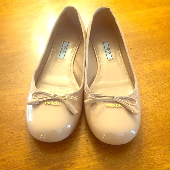 Prada Shoes - Prada tan patent ballet flats.  New costs $590